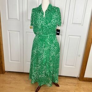 NWT DKNY Green and White Floral Midi Dress